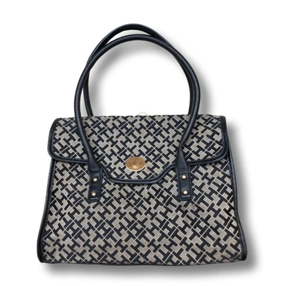 Tommy Hilfiger logo handbag purse, black and tan